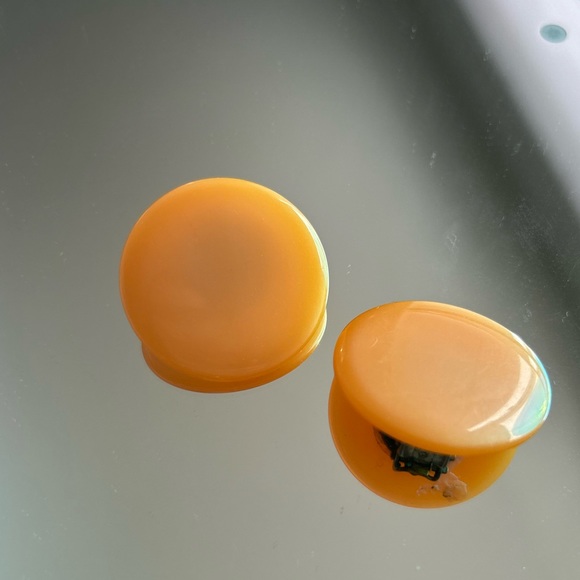 Orange Circle with silver Clip-on Earrings - Picture 3 of 10